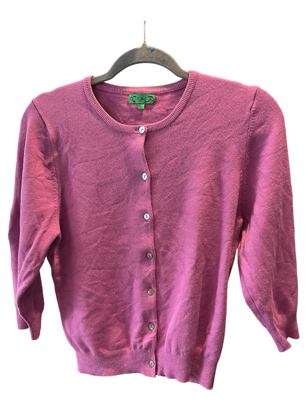 Tibi Pink Button-Front Crewneck Cardigan